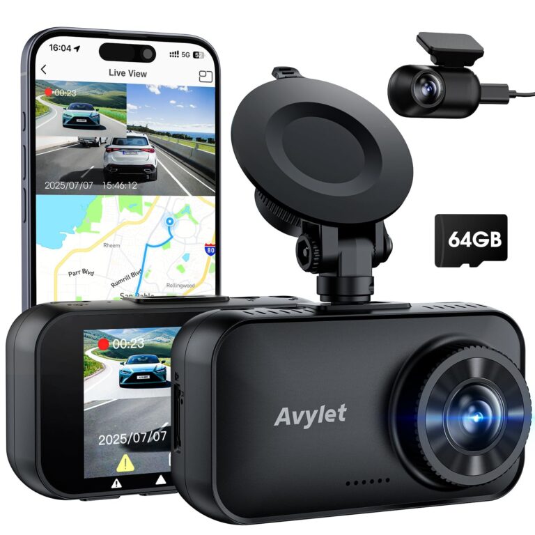Avylet Dash Cam Auto 4K/2.5K+1080P,5GHz WiFi Doppia Dashcam Con 64G Scheda | Telecamera per Auto IPS 2.8”,ADAS Corsia Assist,170° Grandangolo,24H Parcheggio,Visione Notturna,G-Sen…