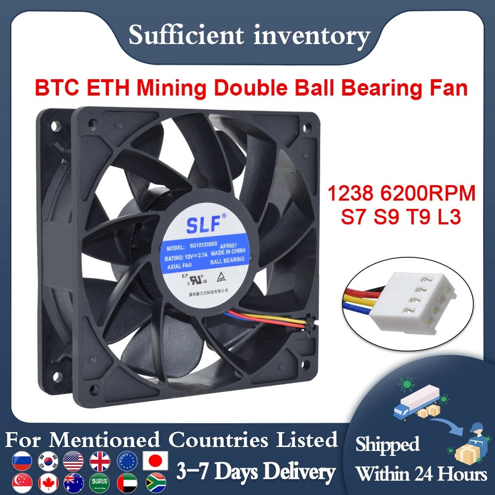 SENLIFANG Nuovo 120*120*38mm SG 121238 BS DC12V 2.1A S7 S9 T9 L3 BTC ETH Mining Doppio cuscinetto a sfere/ventola di raffreddamento