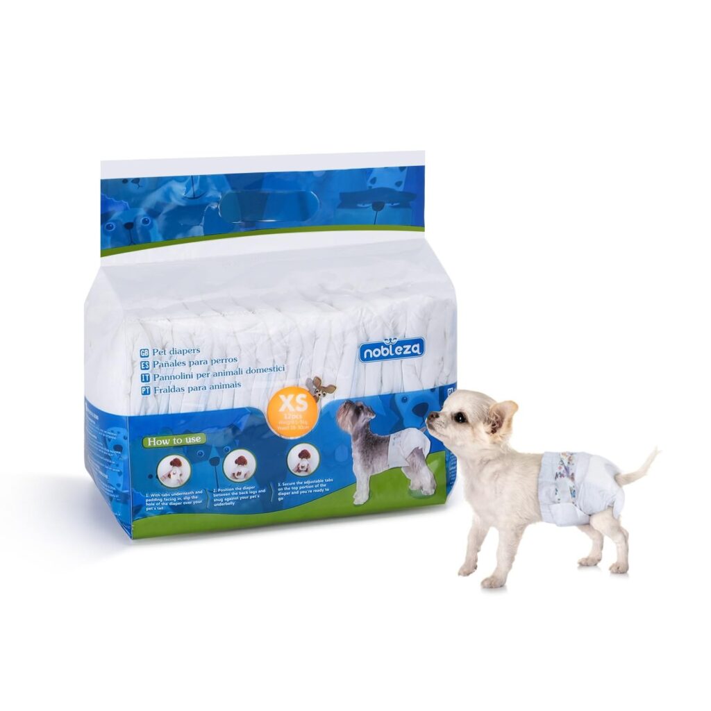 Nobleza Pannolini per Cani USA e Getta Pannolini per addestramento per Cuccioli per Femmine Assorbenti per Animali Domestici Confezione da 12 Pezzi, XS