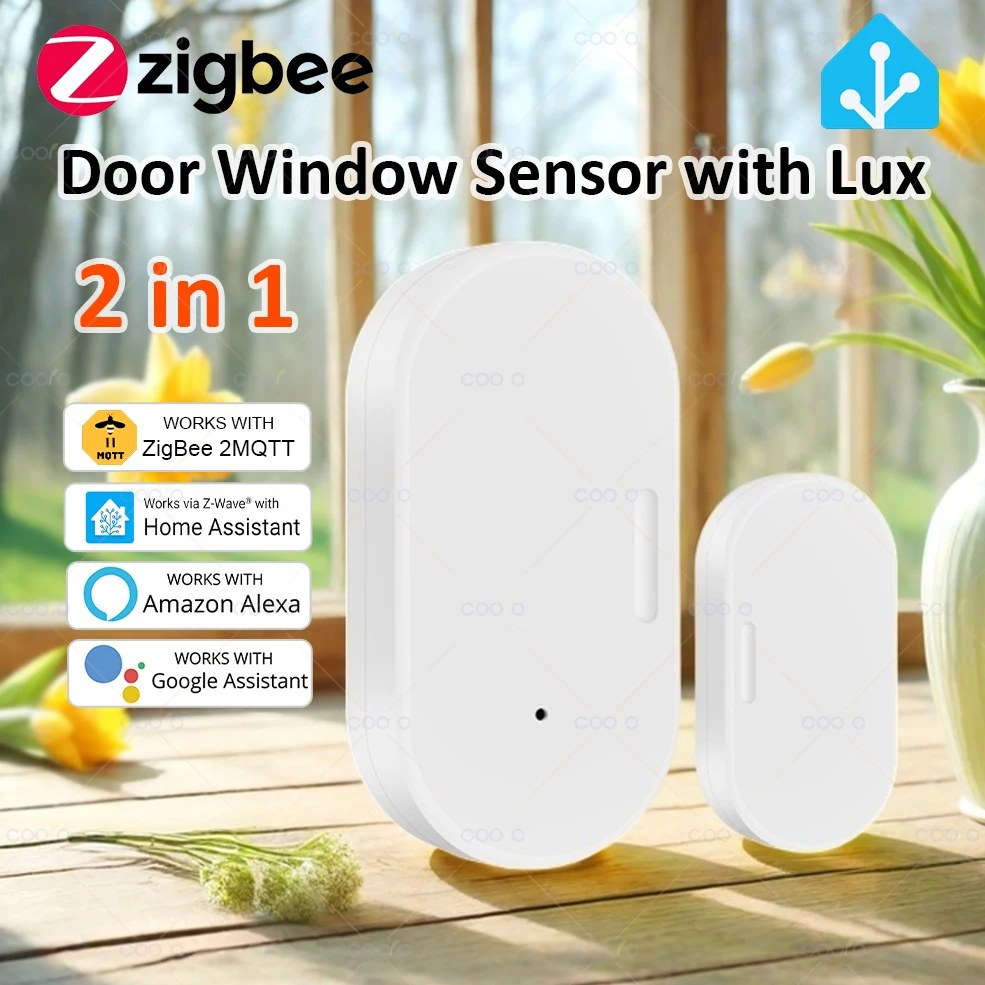 Smart ZigBee 3.0 Sensore per porte e finestre Lux Rileva luce 2 in 1 App di allarme magnetico wireless in tempo reale Controllo remoto Sicurezza domestica