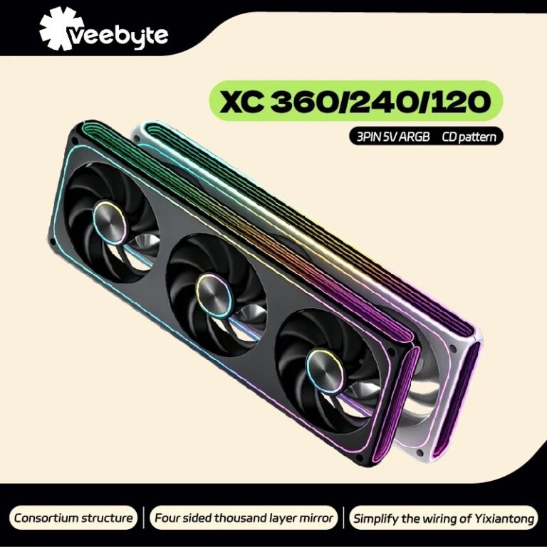 VEEBYTE XC 360/240/120 ARGB Ventola per PC con Struttura a Condotto Singolo, Connettività a Linea Unica, Raffreddamento Silenzioso, 12V, Grande Volume d'Aria