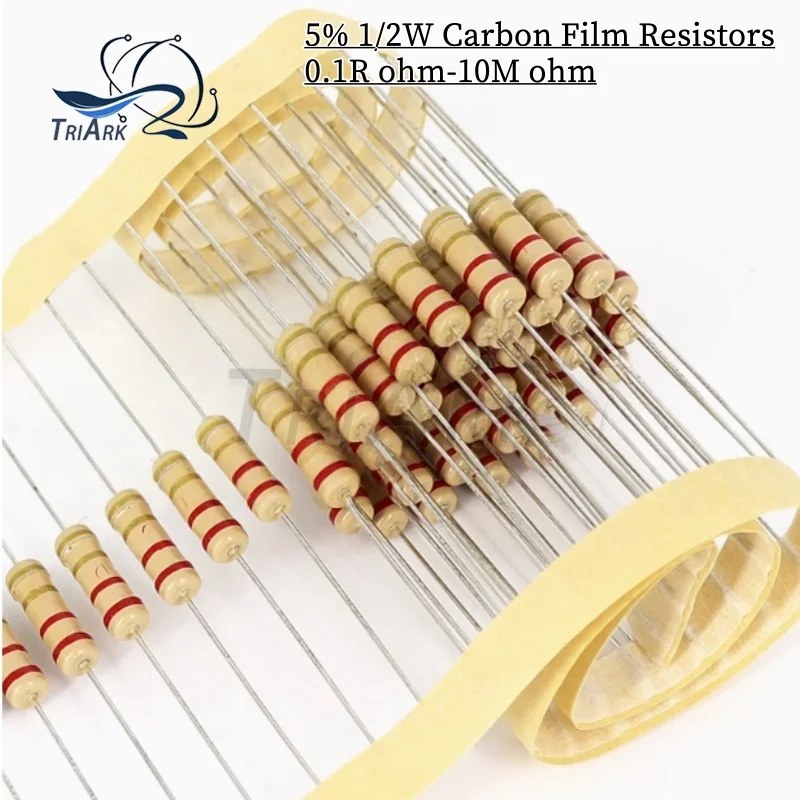 50PCS 1/2W 5% 0.1R ~ 10M Resistori a film di carbonio 100R 220R 1K 1.5K 2.2K 3K 4.7K 10K 22K 47K 100K 1M 100 220 2K 4K7 Ohm Resistenza