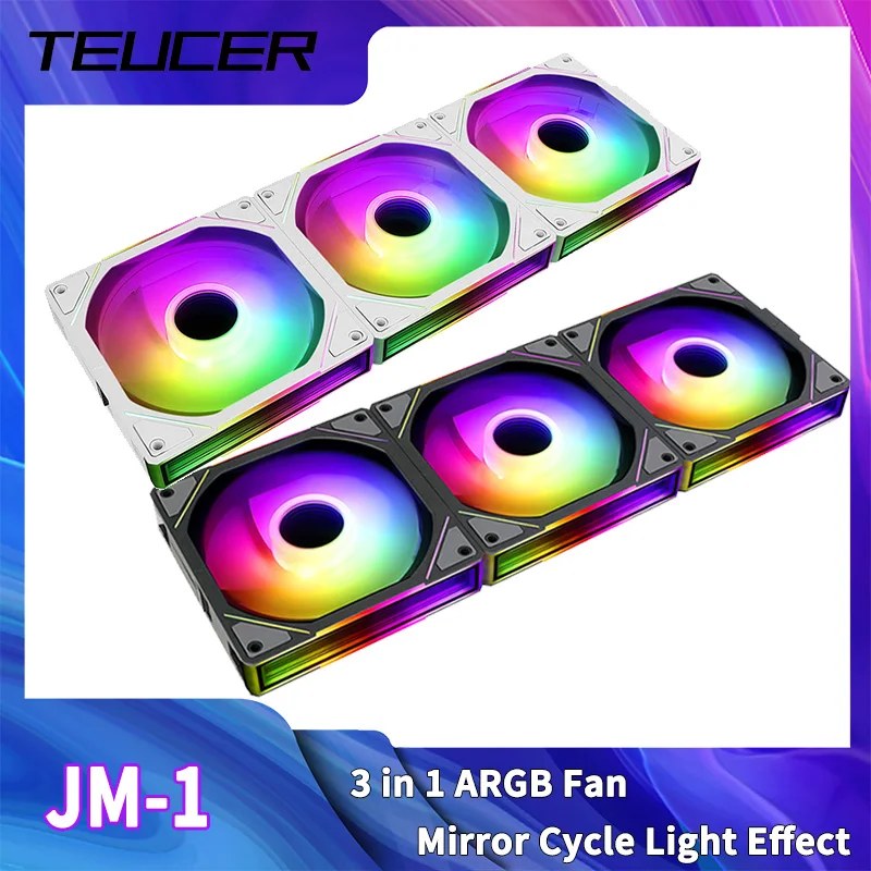 TEUCER JM-1 Ventola per case del computer ARGB Specchio Ciclo Effetto luce 120mm 4Pin PWM Ventola di raffreddamento per PC Ventola di raffreddamento ad acqua a basso rumore