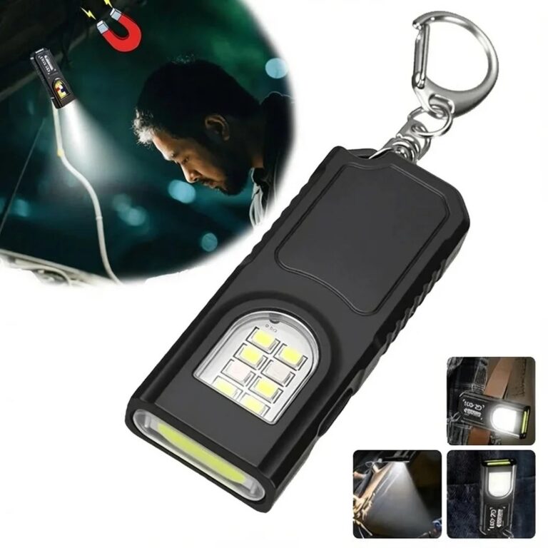 Torcia Portachiavi Multifunzione Ricaricabile USB Mini Torcia con Luce da Lavoro COB Portachiavi Lampada Tascabile per Campeggio e Passeggiate
