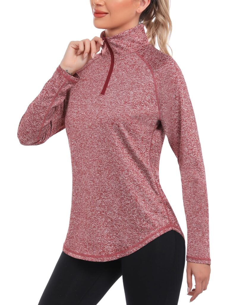 iClosam Maglia Sportiva Donna Manica Lunga Maglia Tecnica Trekking con Mezza Zip Maglietta da Corsa Traspirante Maglie Running Leggera XS-3XL