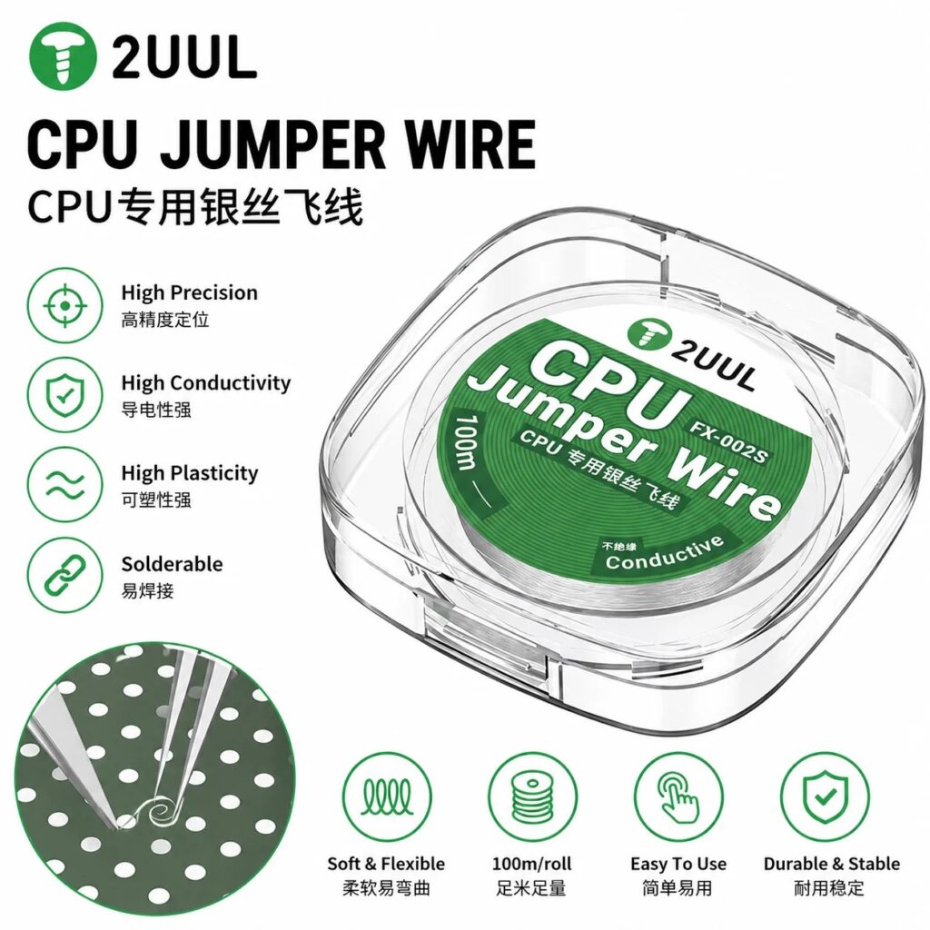 2UUL FX-002S 0.02mm 100m Filo Jumper in Argento per CPU ad Alta Conducibilità per Riparazione di Telefoni, PCB, BGA, Schede Madri