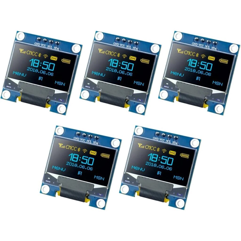 Modulo display OLED I2C IIC da 5 pezzi da 0,96 pollici 12864 128x64 pixel SSD1306 Mini scheda schermo OLED autoluminoso per Arduino Raspber