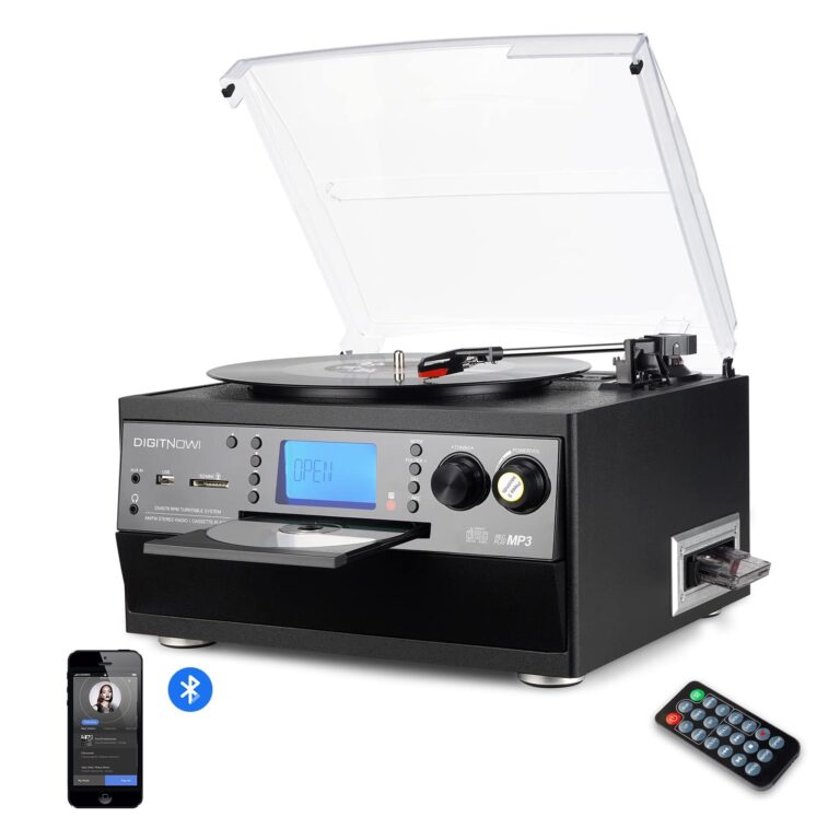 DIGITNOW! Giradischi in vinile Bluetooth Giradischi USB mp3 e Funzione di codifica Classica Lettore CD con Cassetta FM Radio,3 Velocità 33/45/78 RPM Altoparlanti Integrati Canale…
