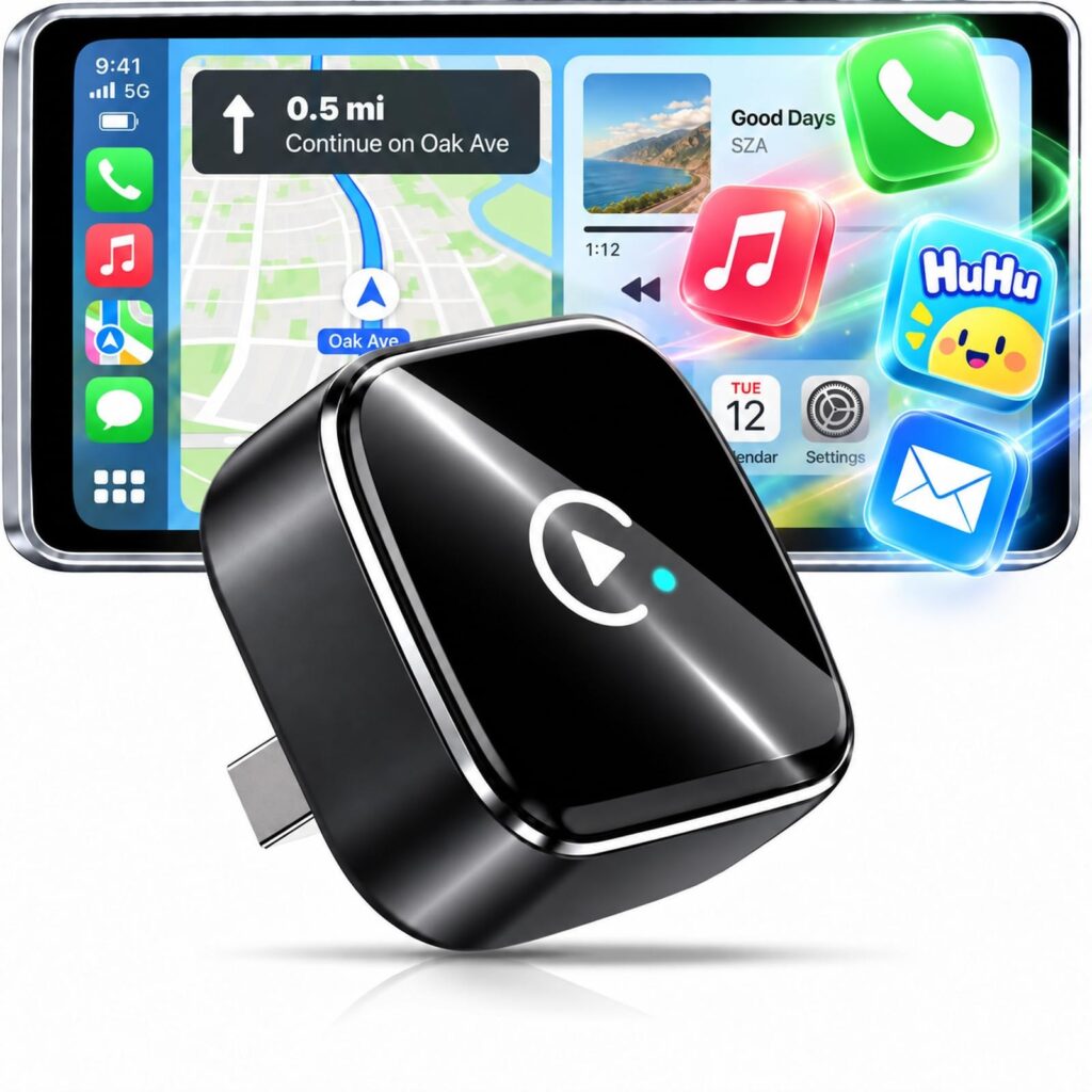 LAMTTO Adattatore CarPlay Wireless 2026 per AppIe CarPlay USB A/C Trasforma via Cavo in Wireless, Plug&Play Mini Car Play Dongle Compatibile con Auto Dal 2016 e iOS10+ per Auto co…