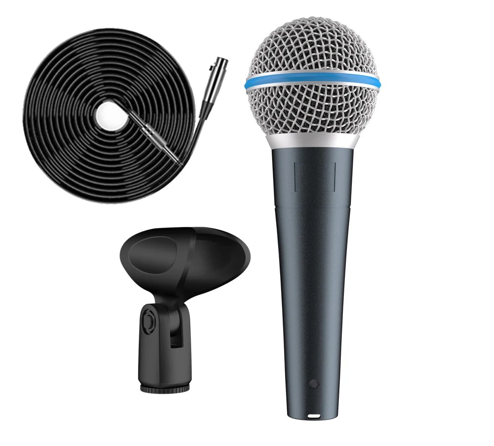 Microfono Dinamico Cablato Beta58 con Trasformatore, Pattern Supercardioide, Microfono Professionale per Voce Adatto per KTV / Palco / Studio di Registrazione (Cavo e Supporto Inc…