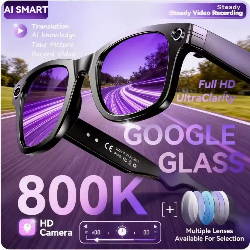 Nuova fotocamera da 800 W Occhiali AI da uomo che cambiano colore Occhiali da traduzione intelligenti Registrazione video foto Chiamate impermeabili Occhiali da sole intelligenti