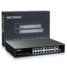 Switch PoE a 16 porte non gestito,PoE a 16 porte 250W,2 porte uplink Gigabit,1 p