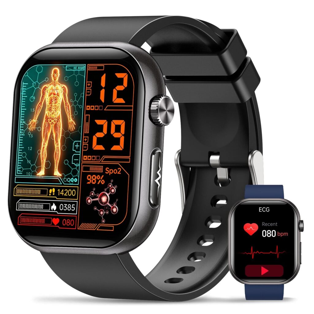 2026 Nuovo Smartwatch Uomo Salute, ECG/HRV/BMI,1,96" AMOLED Display (Nero) | Orologio Fitness con Pressione Sanguigna, 24H Frequenza Cardiaca SpO2 Sonno, 140+ Modalità Sport, Temp…
