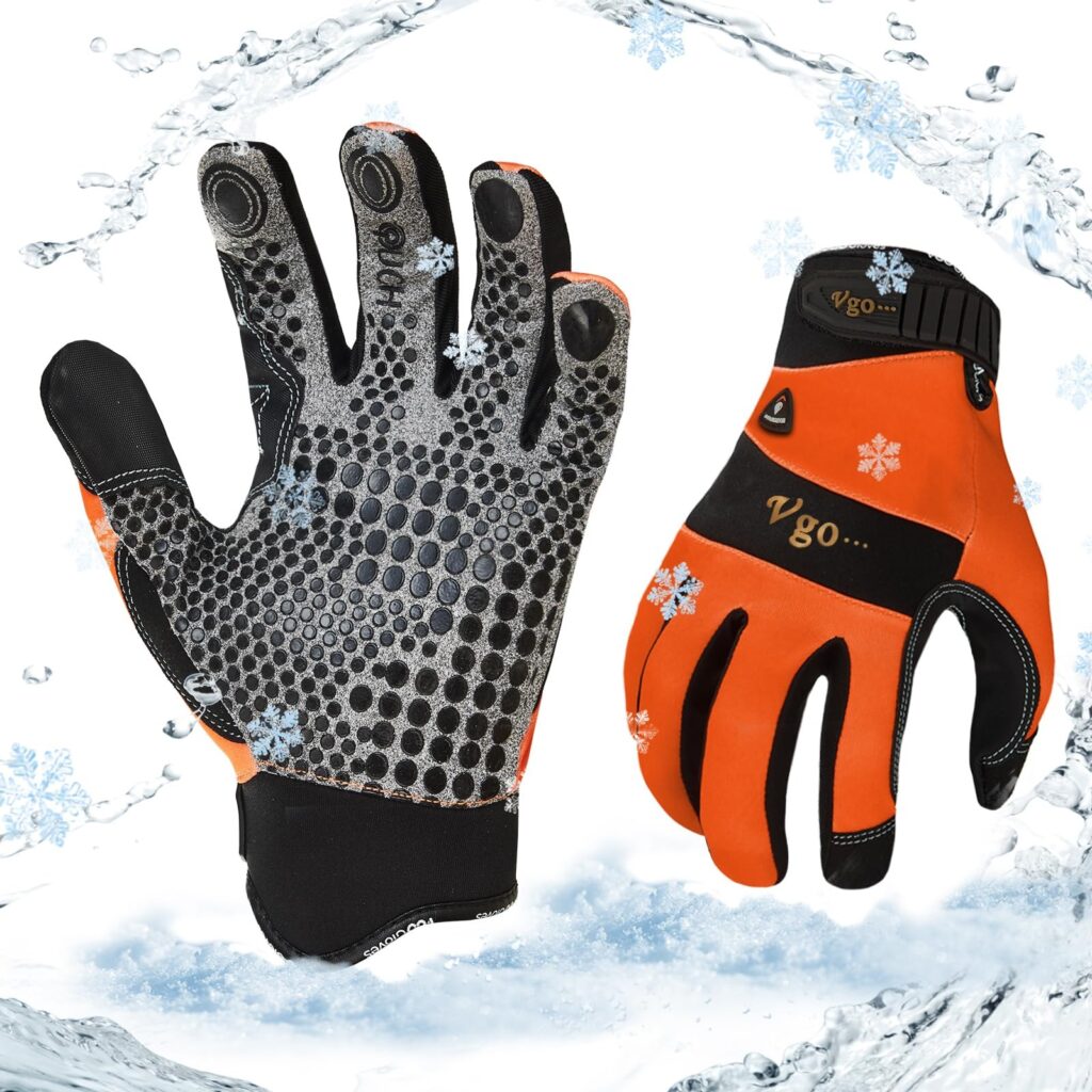 Vgo... 1Pair 0 ℃/32 °F guanti da lavoro invernali in pelle sintetica, guanti da lavoro di sicurezza impermeabile per il tempo freddo, la conservazione a freddo o l'uso del congela…