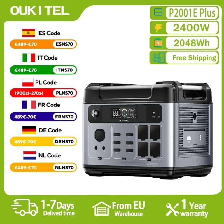 OUKITEL Power Station 2400W Generatore Solare Portatile 2048Wh Batteria LiFePO4 Backup Domestico Emergenza Campeggio Esterno EPS
