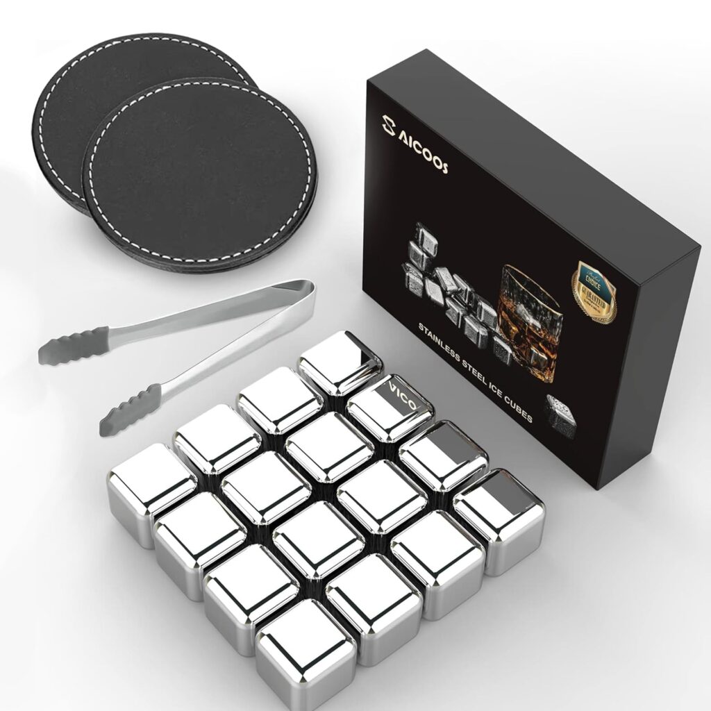 16Pezzi Cubetti di Ghiaccio Riutilizzabili - Cubetti Ghiaccio Acciaio Inox Riutilizzabile, Pietre per Whisky Ice Cubes, Regali Regalo per il Giorno Del Padre per Uomini Mariti