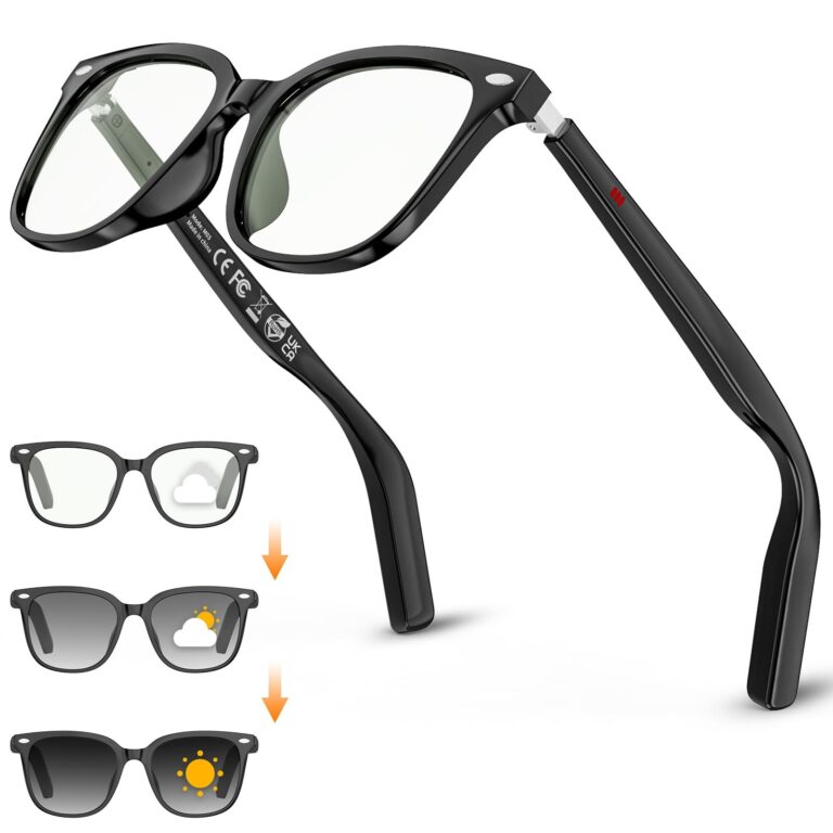 Mingtawn Occhiali Intelligenti Uomo Donna, Occhiali Ai con Chiamate Bluetooth/Musica/Traduzione, Occhiali Da Sole con Lenti Fotocromatiche, Smart Glasses Ultraleggeri da 32g (Neri)
