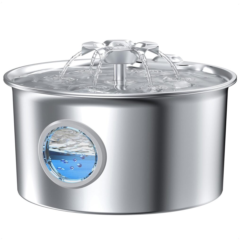 Fontanella per Gatti Acciaio Fontana Gatto: Fontana per Gatti - 2.6L Distributore Acqua Cani - Fontanella Gatto Automatico - Dispenser Acqua Animali - Cascata di Fiori - con Fines…