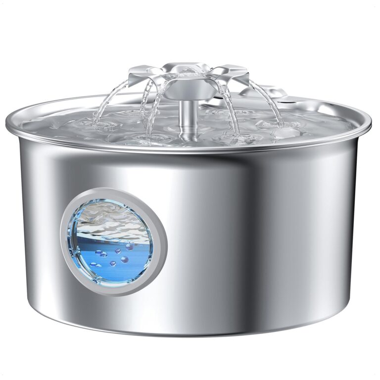 Fontanella per Gatti Acciaio Fontana Gatto: Fontana per Gatti - 2.6L Distributore Acqua Cani - Fontanella Gatto Automatico - Dispenser Acqua Animali - Cascata di Fiori - con Fines…