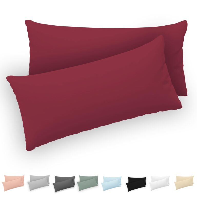 Twinzen - Federa Cuscino 50x80 cm - Set da 2-100% Cotone - Bordeaux | Certificato Oeko-Tex · Cerniera · Jersey · 150 g/m² · Traspirante · Lavabile · Morbida · Copricuscino per Div…