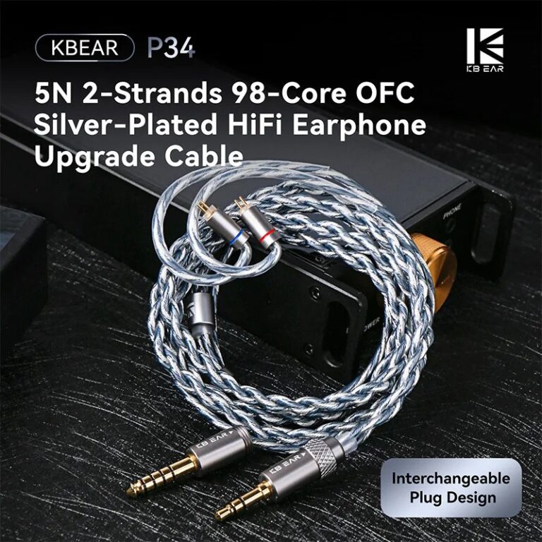 Cavo di aggiornamento per auricolari KBEAR P34, 5N, 2 fili, 98 core, OFC, placcato in argento, con design a spina intercambiabile 3.5/4.4 per MK3