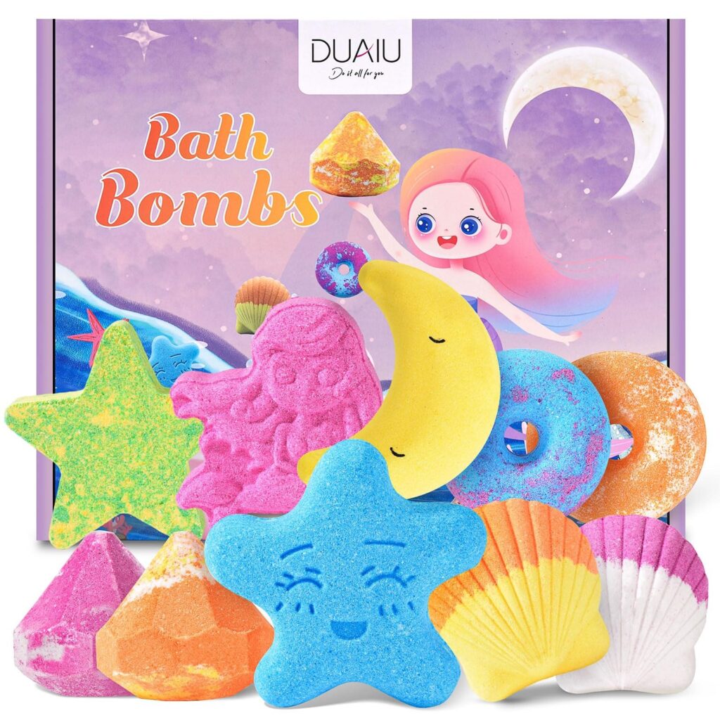 DUAIU Bombe da Bagno,10 Pezzi Bombe da Bagno Bambini Profumate Set Regalo,Fatte a Mano,Bomba da Bagno Arricchite con Sali da Bagno e Oli Essenziali per Donna,Bambini