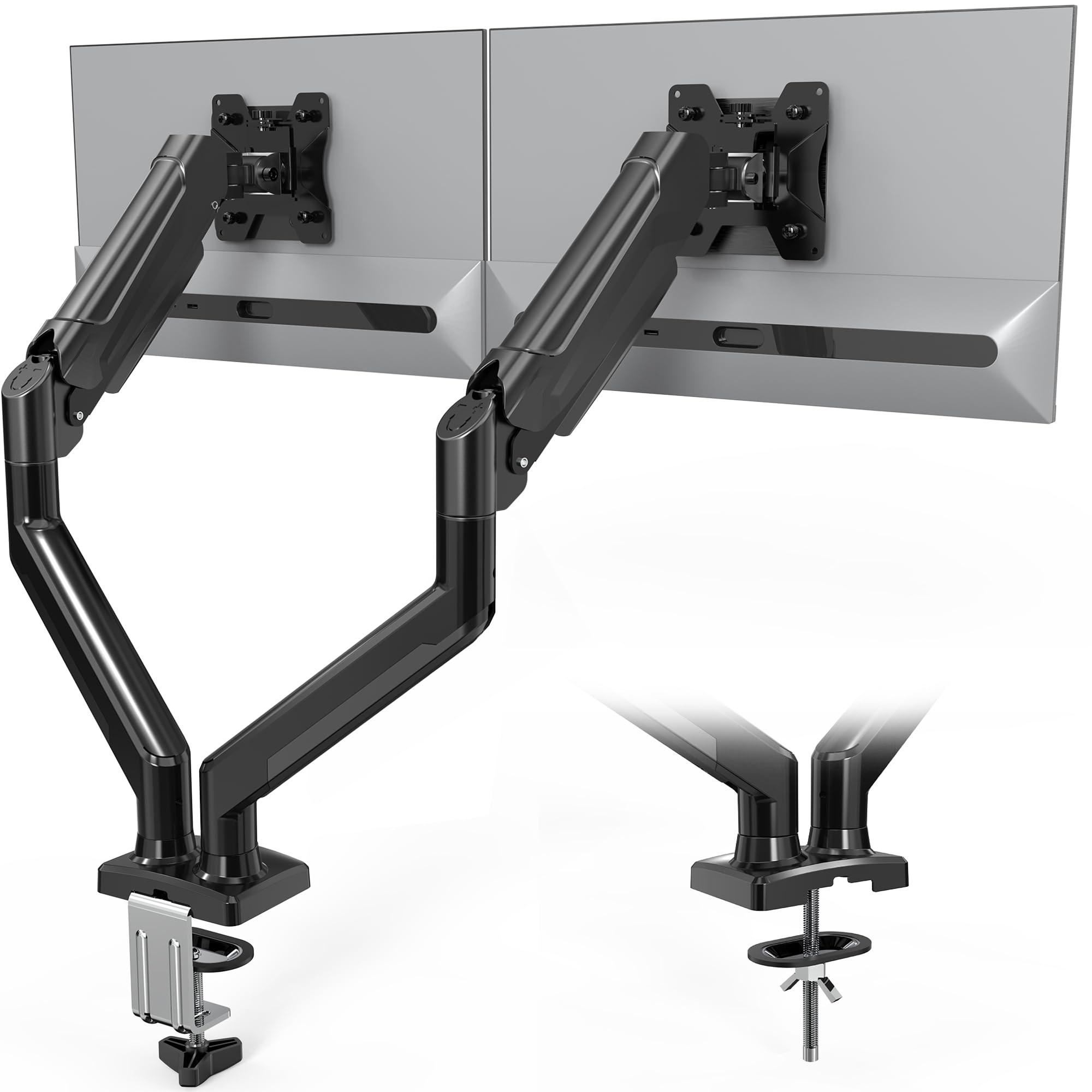 BONTEC Braccio Monitor Doppio per Schermi LCD LED da 13-32 pollici, Supporto Ergonomico con Braccio con Molla a Gas e Gestione dei Cavi, Inclinazione, Rotazione, VESA 75/100 mm,pe…