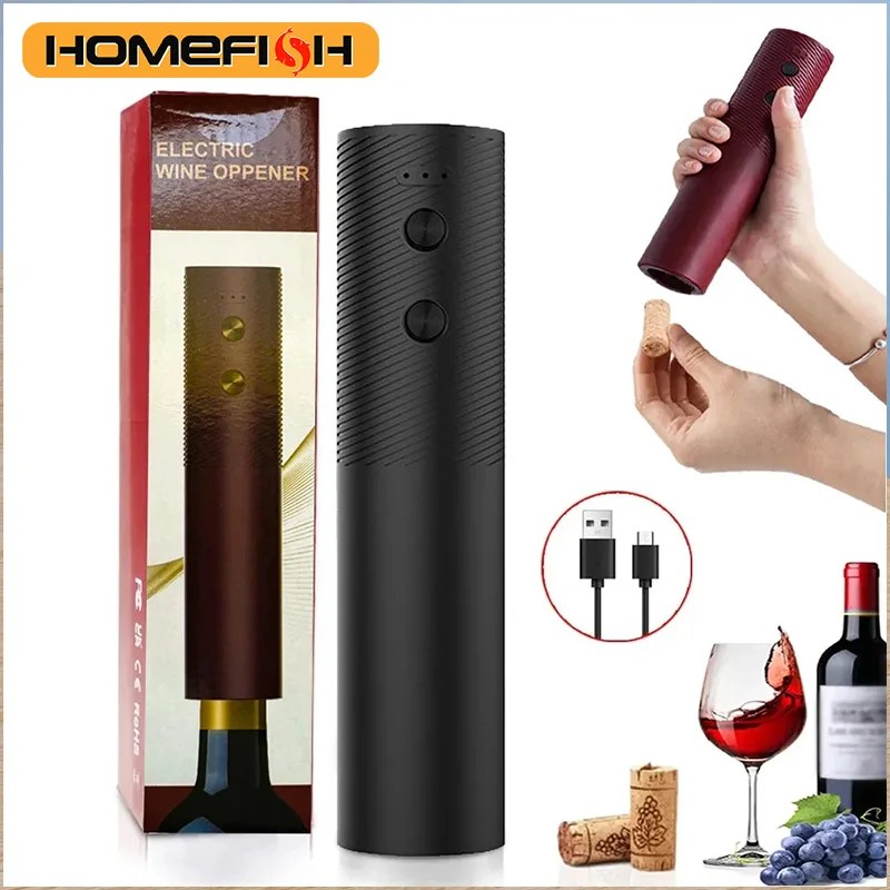 Cavatappi Elettrico HOMEFISH, Apribottiglie Automatico per Vino Rosso, Ricaricabile, con Pulsante One-Click, Accessori per Vino