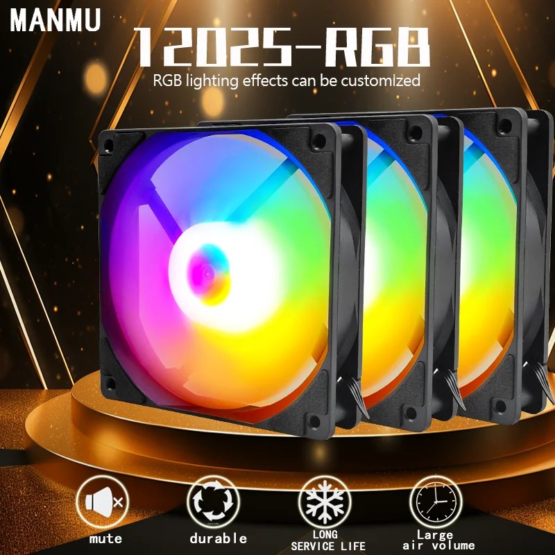 Manmu Fetival Pormotion Ventola per computer da 120 mm Arcobaleno RGB/Ventola per PC da gioco ad alte prestazioni di raffreddamento