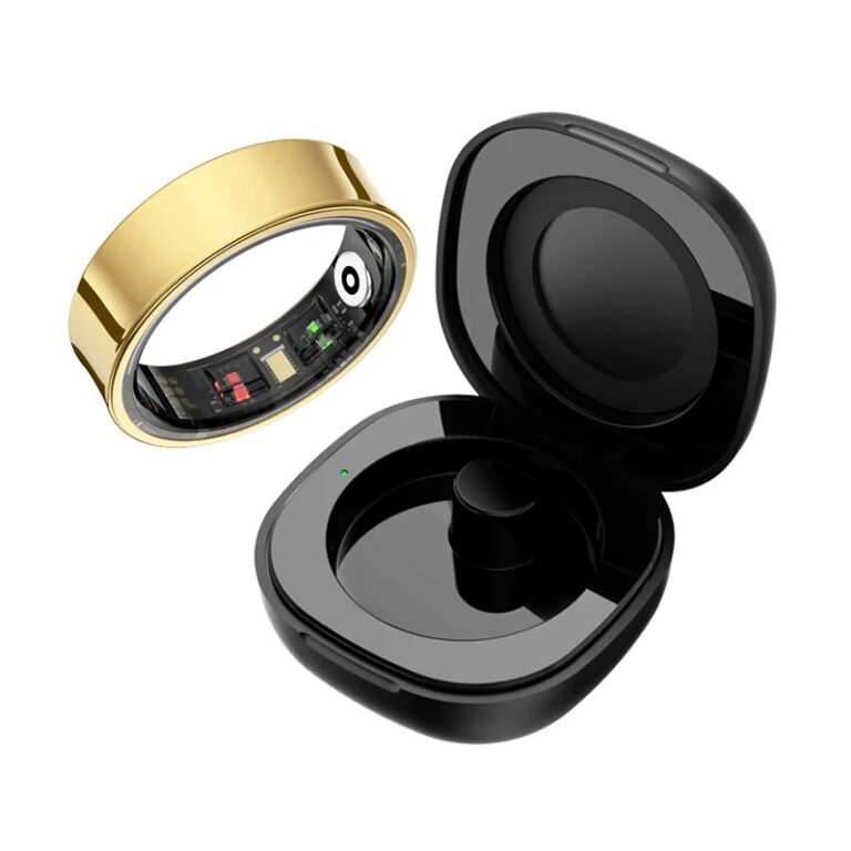 R09 Smart Ring Uomo Donna con custodia di ricarica, frequenza cardiaca, ossigeno nel sangue, monitor della temperatura della pelle, impermeabile 5ATM per Android iOS