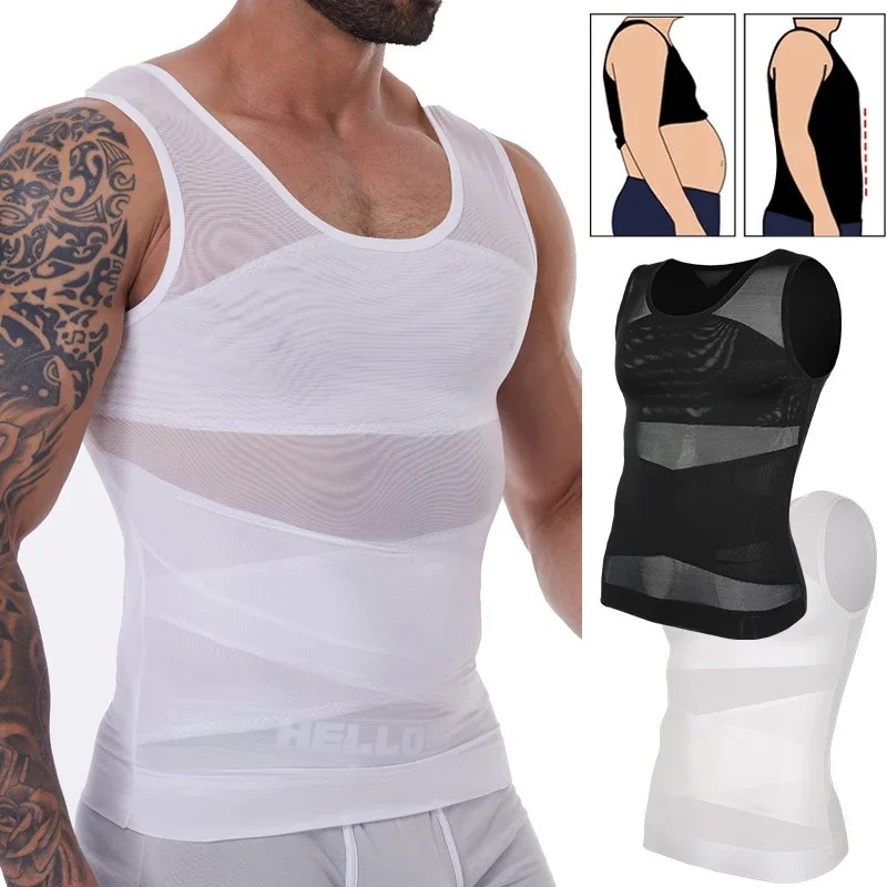 Gilet modellante per il corpo dimagrante da uomo Camicie a compressione per ginecomastia Canottiere senza maniche per il controllo della pancia Intimo a rete incrociata