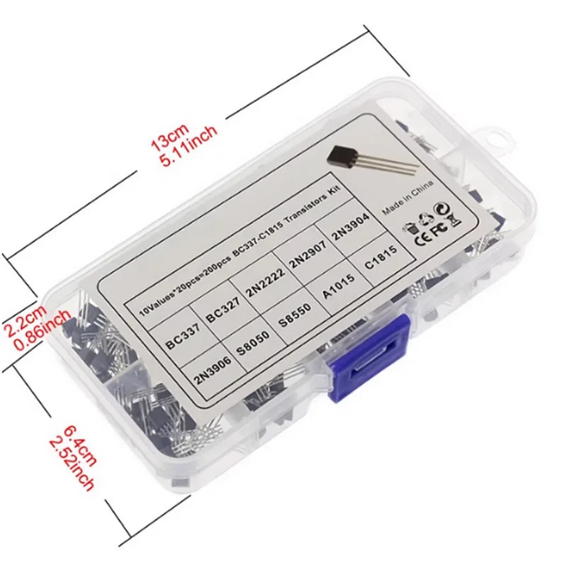 Kit transistor da 200 pezzi BC327 BC337 2N2222 2N2907 2N3904 2N3906 S8050 S8550 A1015 C1815 PNP/NPN 10 valori TO-92 Set di transistor