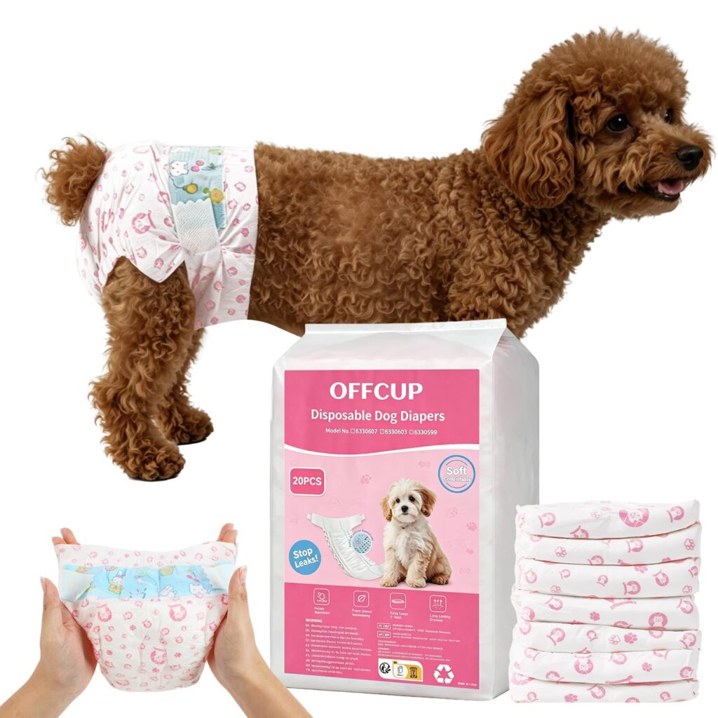 OFFCUP Pannolini USA E Getta, 20 Pannolini per Can, Fascia per Cani cagna | Igienici a Fascia Mutanda per Incontinenza, Eccitazione Urinaria,I Cani in Calore（XS）