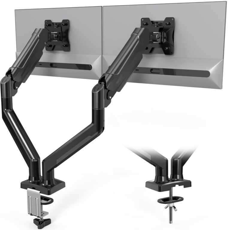 BONTEC Braccio Monitor Doppio per Schermi LCD LED da 13-32 pollici, Supporto Ergonomico con Braccio con Molla a Gas e Gestione dei Cavi, Inclinazione, Rotazione, VESA 75/100 mm,pe…