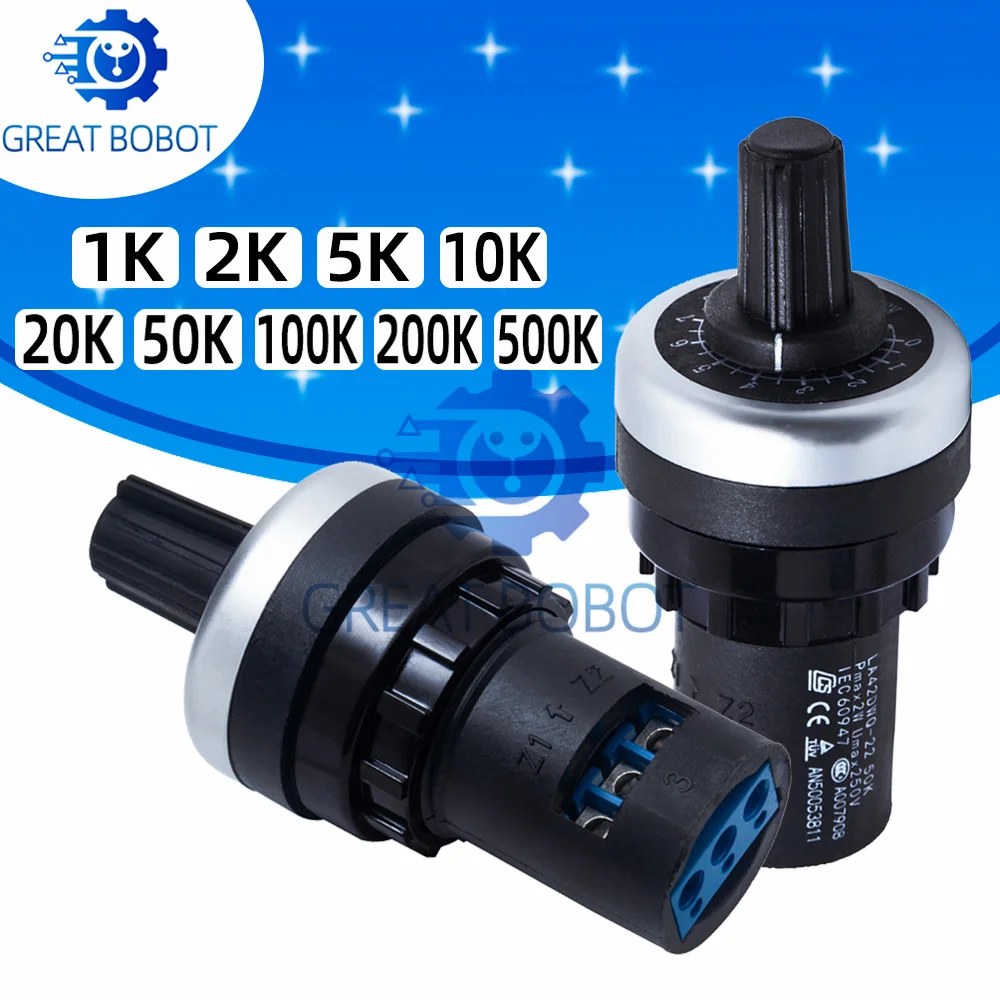 BS LA42DWQ-22 1K 2K 5K 10K 20K 50K 100k 200k 500K 22mm Diametro Pentole Potenziometro Rotante Interruttore di Resistenza per arduino