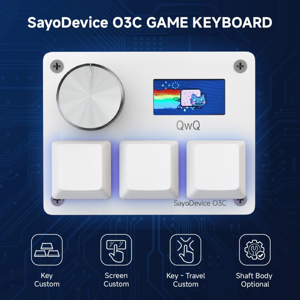 Tastiera da gioco O3C SayoDevice OSU O3C con trigger rapido, interruttori Hall magnetici rosa, manopola, schermo e funzioni di copia e incollaggio (shortcuts)