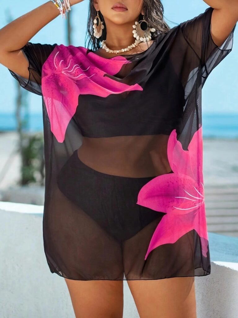 MOXDO Abito Copricostume Plus-Size: Stile alla Moda, Casual, da Vacanza al Mare con Stampa Floreale - Perfetto per la Spiaggia, la Piscina