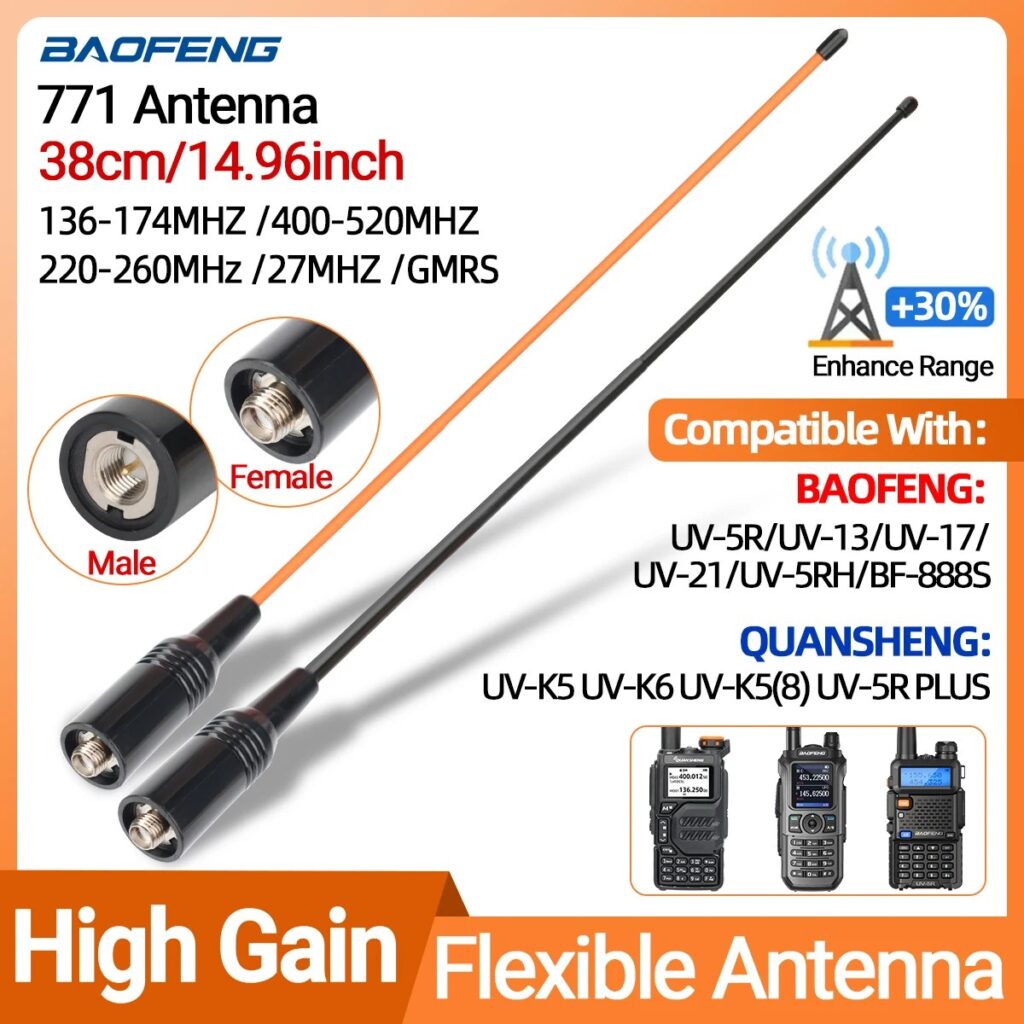ABBREE Walkie Talkie Antenna SMA Femmina Maschio VHF UHF Band Tri-Band GMRS per BaoFeng UV-5R BF-888S Quansheng UV-K5 K6 Ham Radio