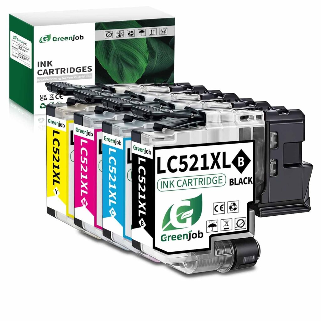 Greenjob LC521 Cartucce Compatibili per Brother LC-521 LC-521XL LC-521XLVAL Value Pack per Brother DCP-J1260W DCP-J1310DW DCP-J1313DW DCP-J1360DW DCP-J1460DW (1 Nero, 1 Ciano, 1 M…