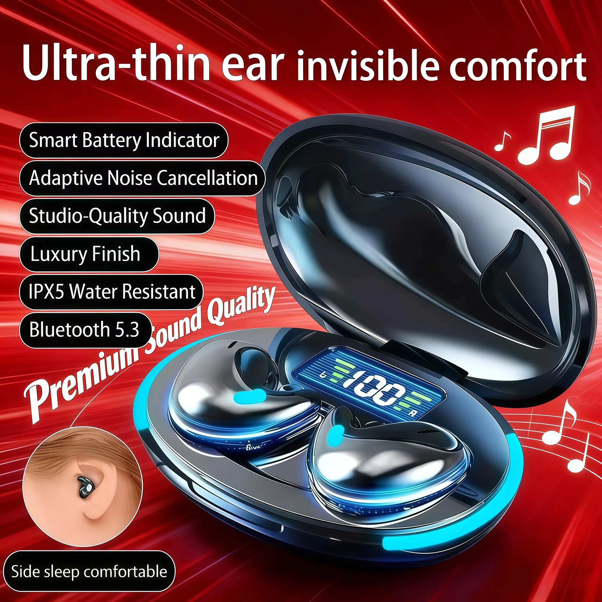 Nuovo stile X55 Auricolari wireless Cuffie Riduzione del rumore Gioco sportivo Sonno Auricolari Bluetooth 5.0 Cuffie musicali stereo HIFI