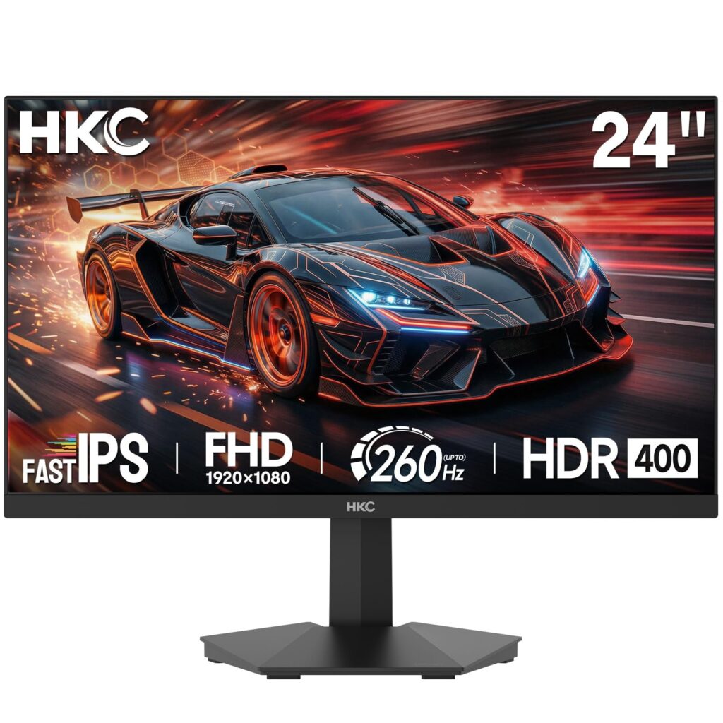 HKC Monitor Gaming 24 Pollici, Fast IPS FHD 240Hz (OC 260Hz), 1ms MPRT | 1080P Monitor, Adaptive Sync, HDR400, 90% DCI-P3, Low Blue Light, HDMI 2.0, DisplayPort 1.4, VESA 100 × 10…