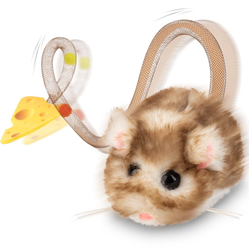 Migipaws Giocattolo interattivo per gatti, topolino elettrico con coda che si muove, sensore intelligente, squittio, giocattolo per gatti con erba gatta, ricaricabile