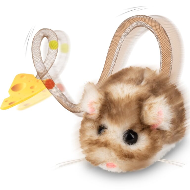 Migipaws Giocattolo interattivo per gatti, topolino elettrico con coda che si muove, sensore intelligente, squittio, giocattolo per gatti con erba gatta, ricaricabile