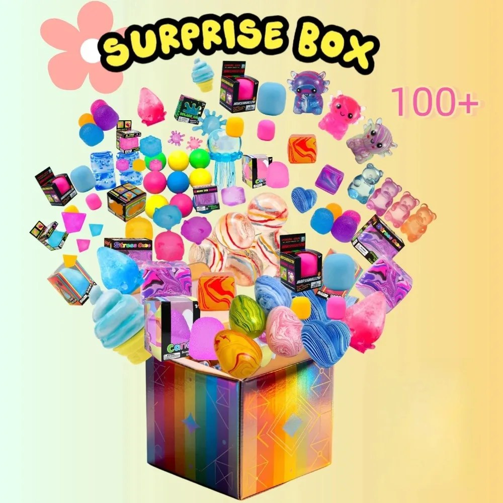 100+ Pezzi Scatola Sorpresa Giocattoli Antistress Assortiti, Figure Squishy, Blind Box Divertente e Misterioso, Fidget Toy Antistress a Sorpresa