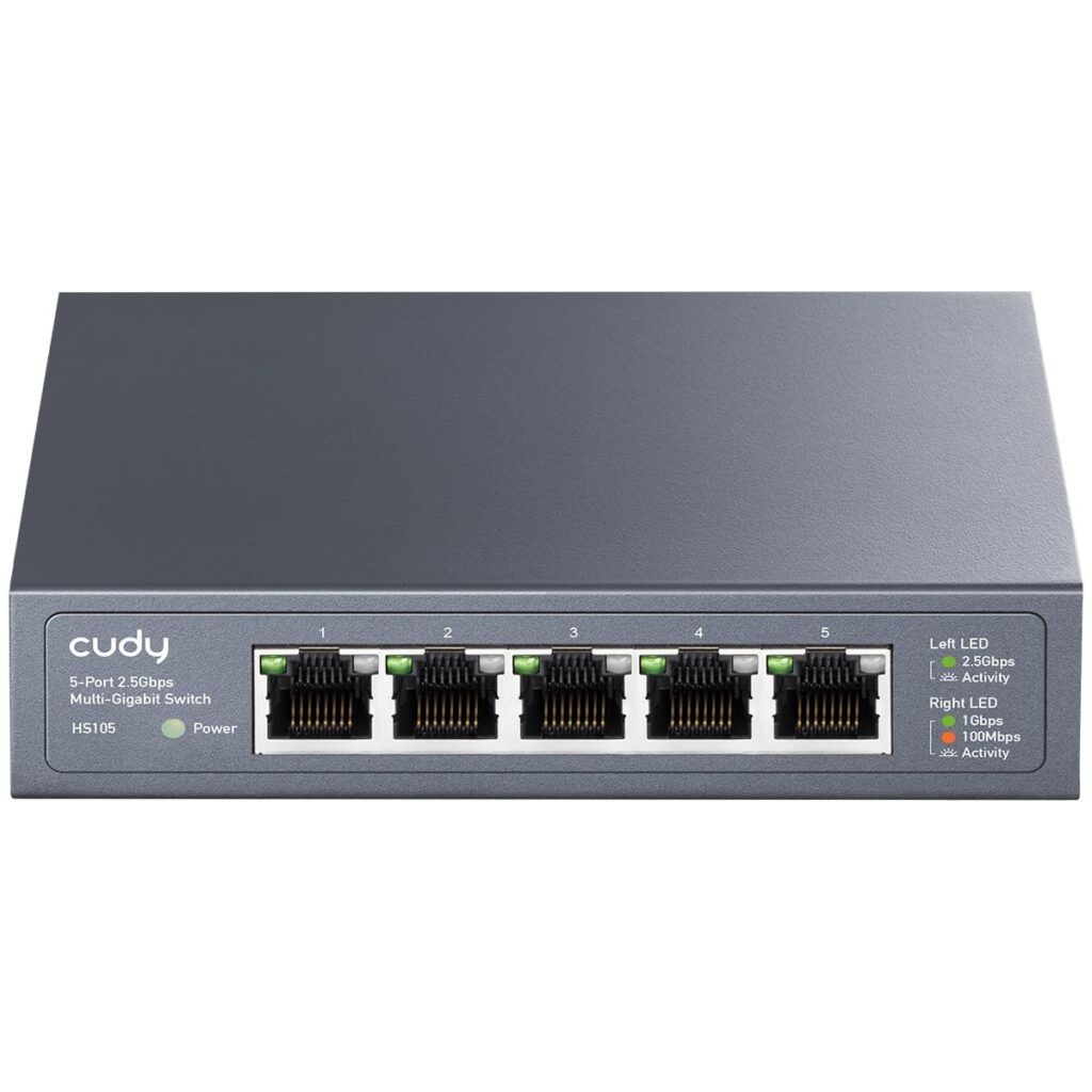 Cudy Switch non gestito a 5 porte da 2,5 G Professional, HS105 | 5 porte da 2, 5 GbE, velocità di trasmissione pari alla velocità di linea, gestione tramite Web-Config, QoS, LAG