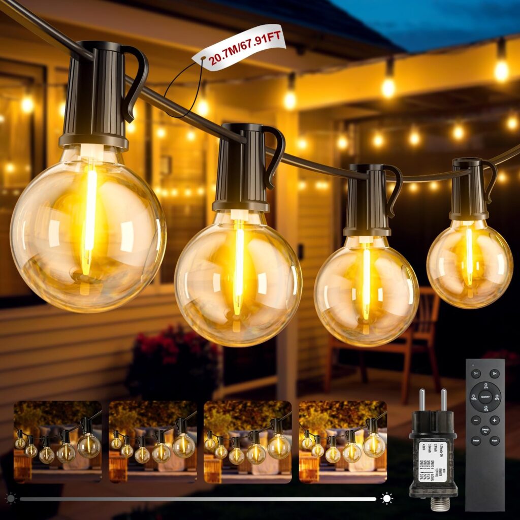 Catena Luminosa Esterno 20.7M/67.9Ft Luci da Esterno Giardino con 30+1 G40 LED Plastica Lampadine 3 Modalità IP44 Impermeabile Catena Luci da Esterno per Matrimonio Festa Giardino…