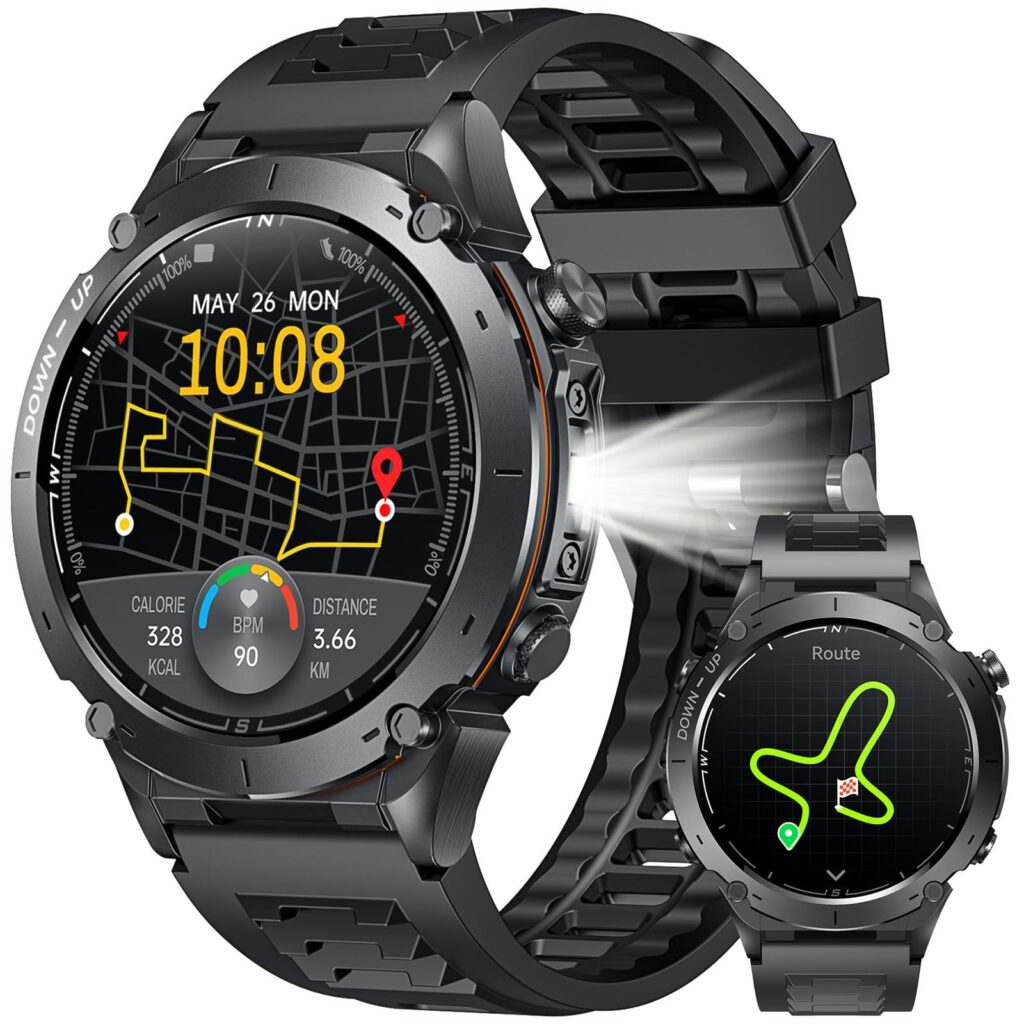 Orologio Smartwatch Uomo con GPS Sport: 1.43" AMOLED Impermeabile Fitness Smart Watch Chiamate Bluetooth con 100+ Modalità Sportive Bussola Monitoraggio Sonno 730mAH Batteria Comp…