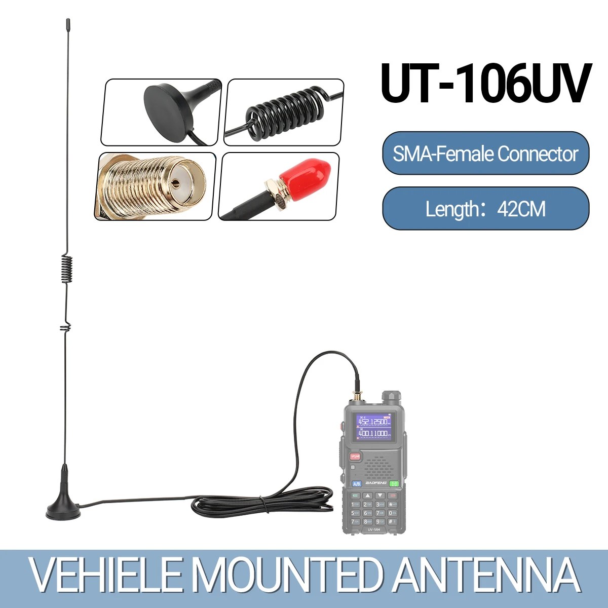 UT-106UV Antenna per auto magnetica SMA-Femmina Dual Band Antenna per BAOFENG UV-5R Mini BF-888S UV-21 PRO V2 Quansheng UV-K5 UV-K6