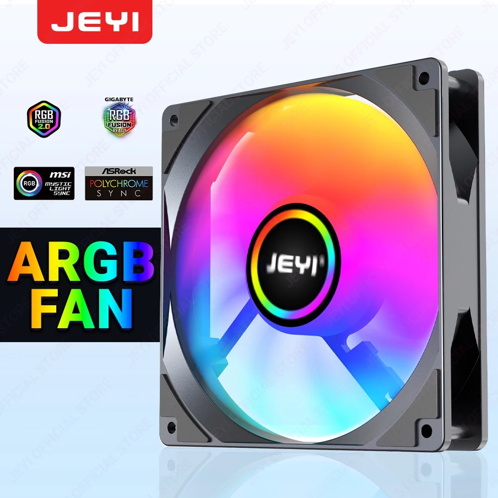 JEYI 120mm PC ARGB Ventola di raffreddamento AURA SYNC RGB Ventole per computer Dissipatore di calore ultra silenzioso Ventilatore con 4PIN PWM e 5V 3PIN ARGB Porta