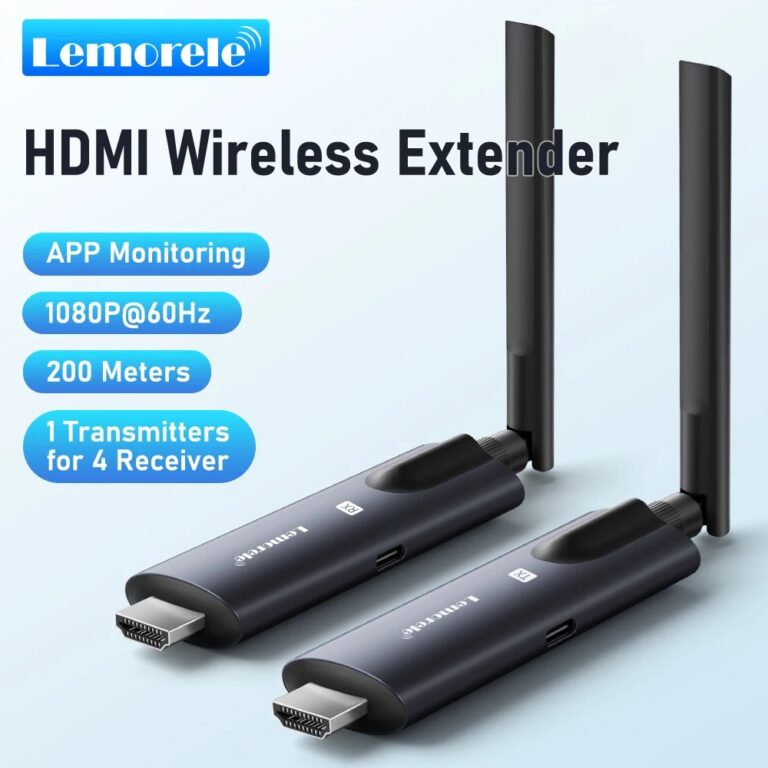 Lemorele 5G 200M Trasmettitore e ricevitore HDMI wireless Riunione Trasmettitore Bluetooth Audio per laptop TV Proiettore Monitor Veio